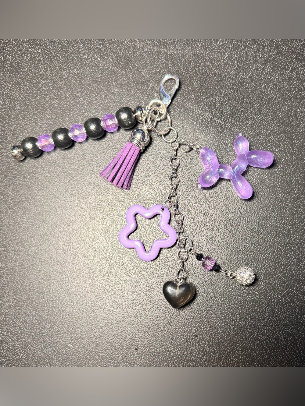 ✨Hand Crafted✨ Purple Beaded Charm Keychain with Tassel & Heart